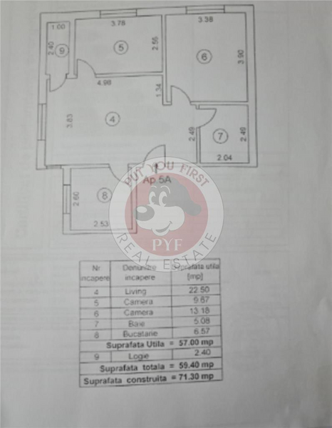 Chitila apartament 3 camere 60mp semidecomandat B6952